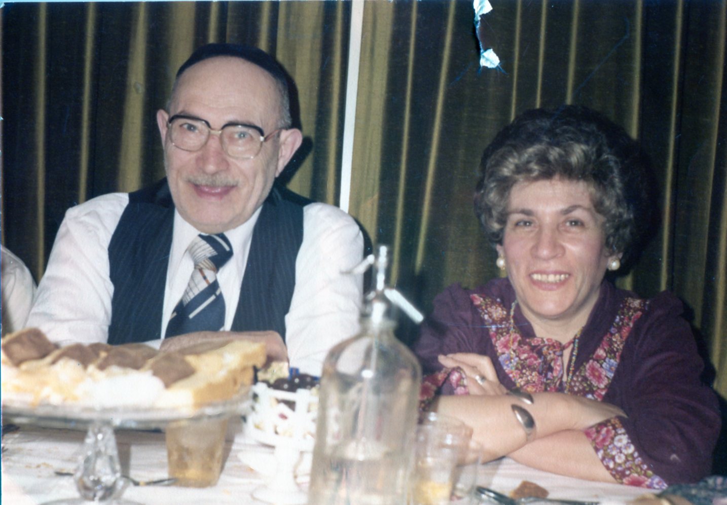Jenő Klein (Uncle Jenő, Hebrew name Eliyahu) and his wife Esti, photographed at a family event, likely 1970s or 1980s
