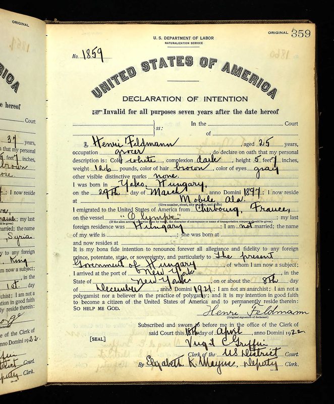 Declaration of Intention · 18 April 1922 — document scan