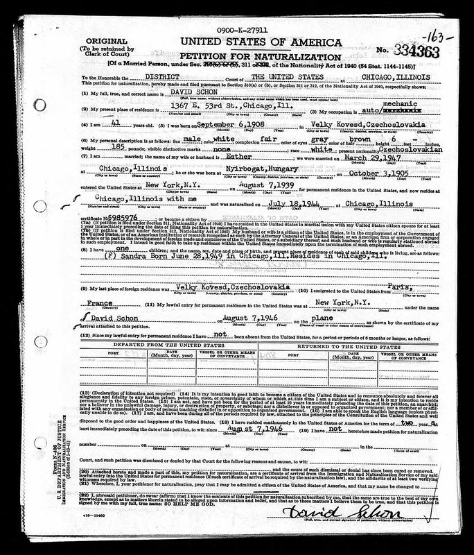 David Schon's 1949 Naturalization Petition — document scan