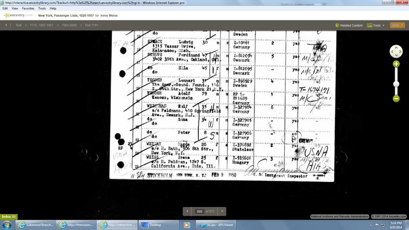 SS Stockholm manifest — document scan