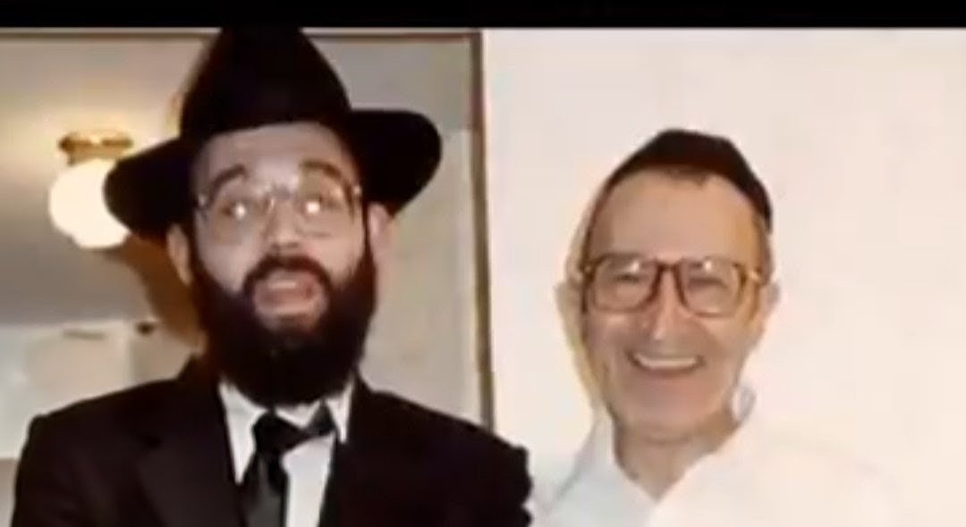 F · family photograph Tatty and Zeidy — Long Beach, late 1990 Tatty (Menachem Feig) on the left, beside his father Zeidy